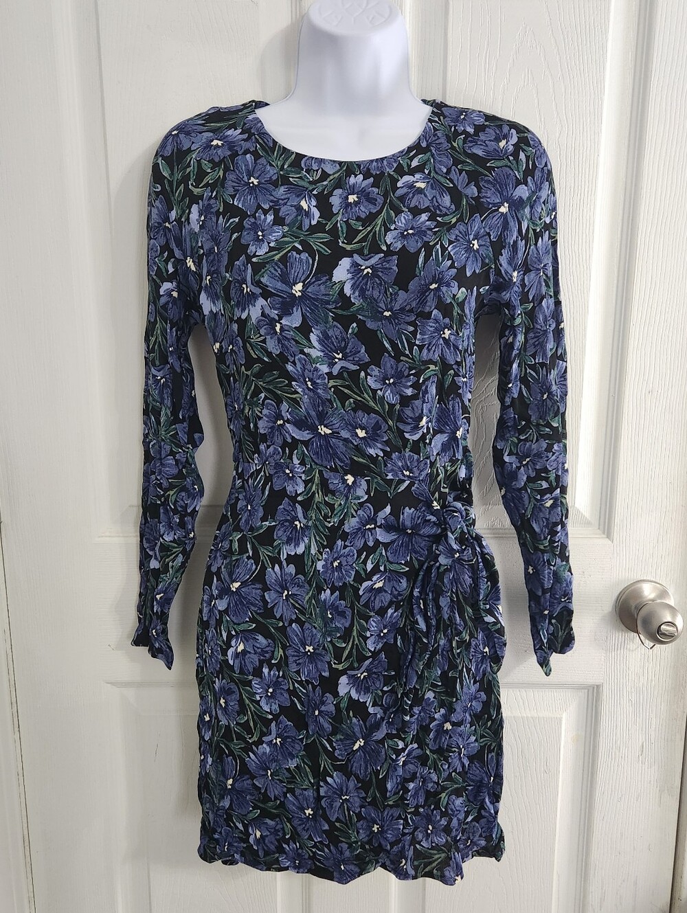 Atelier & other stories blue garden floral long sleeve mini faux wrap dress